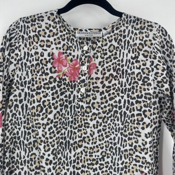 Graham Kandiah Leopard Print Floral 100% Cotton Tunic Top Resort  Coverup Size S - Picture 7 of 9